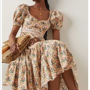 Agua Bendita Palmera Floral Print Cotton Poplin Dress NWT
